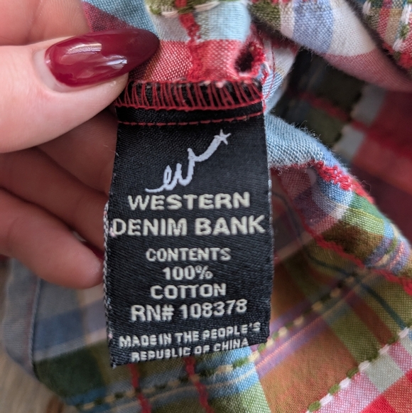 Western Denim Bank Plaid Western Snap Shirt Women's Medium - Picture 9 of 9